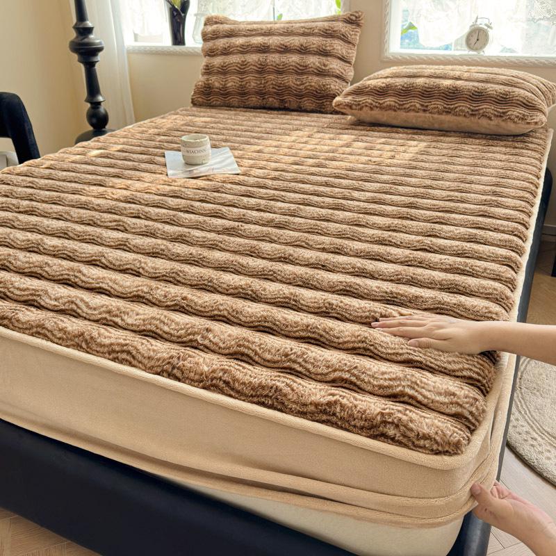 2025 Extra dickes Winter-Spannbettlaken aus Kaninchenfell mit Plüschfutter - Einzelteil, Tagesdecke und Matratzenschoner aus Milchsamt