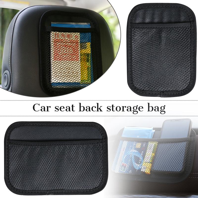 2Pcs Car Net Pocket Storage Bag Black Multi-function Sticker Seat Back Storage Bag Mobile Phone Key Cartoon Interior Supplies