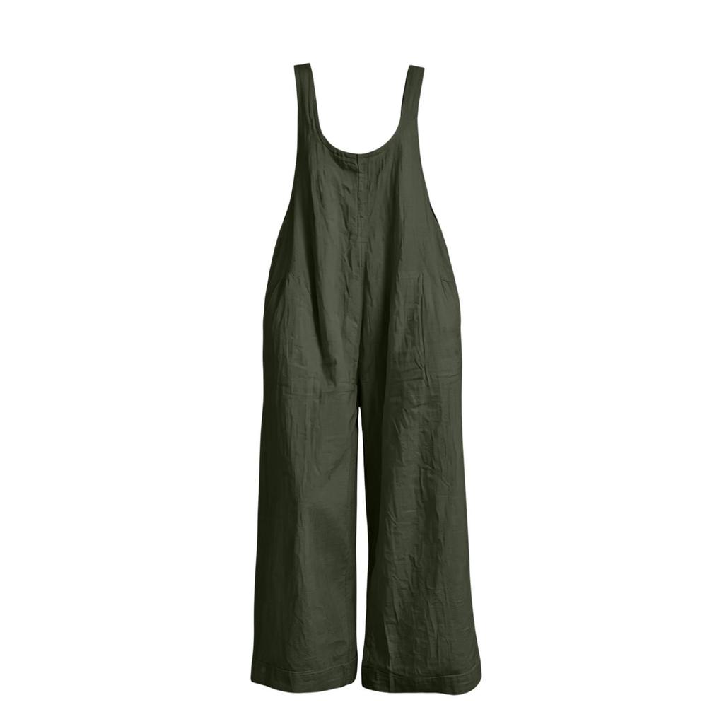 Damen Freizeit Ärmelloser Lockerer Jumpsuit mit Weiter Beinen und Taschen für den Alltag
