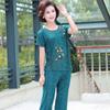 2024 Summer Plus-Size Imitation Ice Silk Two-Piece Suit for Middle-Aged & Elderly Women