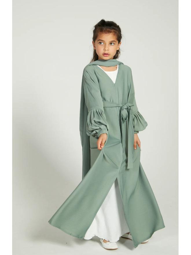 Yiduo Duo Girls' Wavy Lantern Sleeve Pleated Cardigan Dress - YT1023