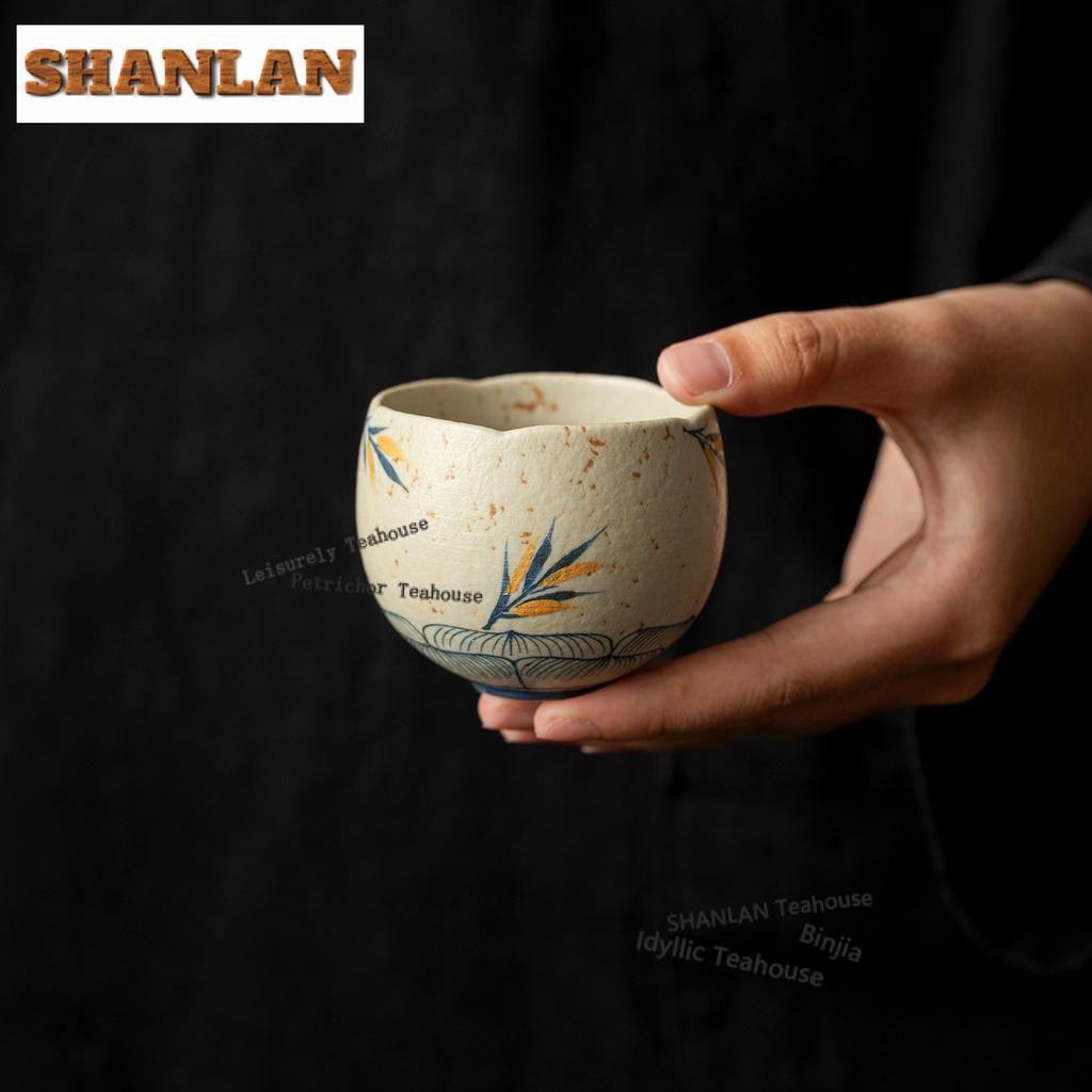 70ml Hand-painted Lotus Bamboo Teacup Retro Tea Bowl Set Of Cups Tea-tasting Smelling Cup Jianzhan Master Cups Teaware Ornaments