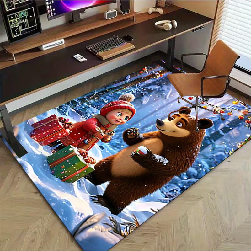 1PC Bear Christmas Extra Large Non Slip Floor Carpet, Office, Family, Bedroom, Studio Large Area Rug Indoor Rugs