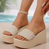 Fashion Summer Plus Size Women's Shoes Pearl Wedge Slippers for Women Beach Platform Woman Slippers Fashion Diamond Slides Woman Sandals