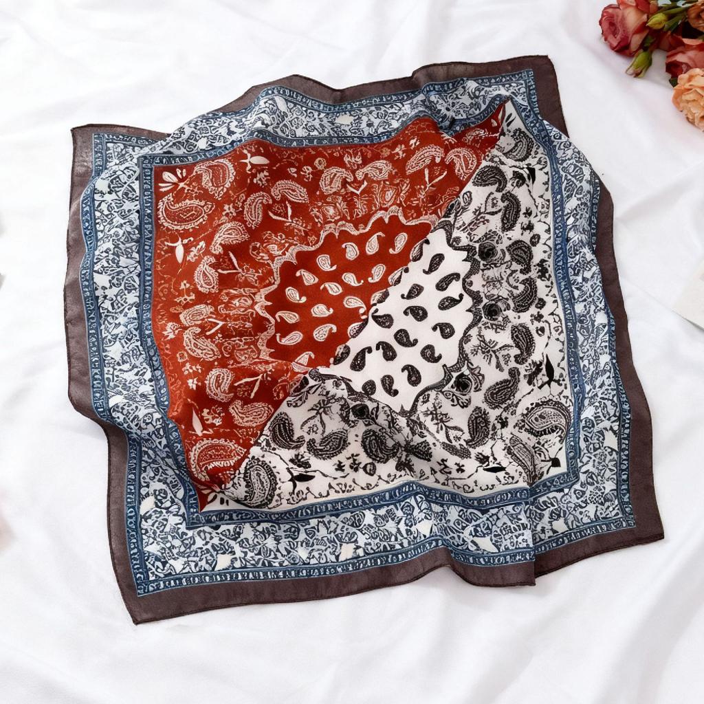 Korean version of solid color big red small square scarf women's plain color spring and autumn warm silk scarf versatile professional scarf decorative