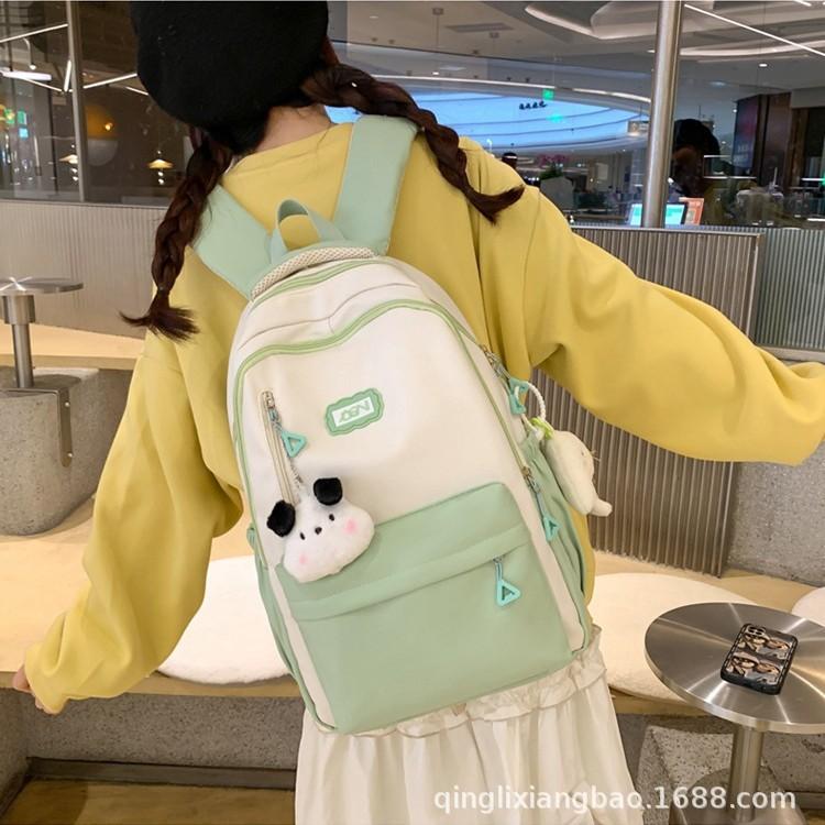 Schoolbag Schoolbag Female Junior High School Students Contrasting Colors Simple High School Students Middle School Students Travel Large Capacity