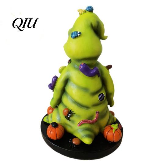 Hand Painted Creature Ornaments Rotting Halloween Figurines, Green Horror Statue with Colorful Worms, Resin Yard Weird Holiday Souvenirs Decor