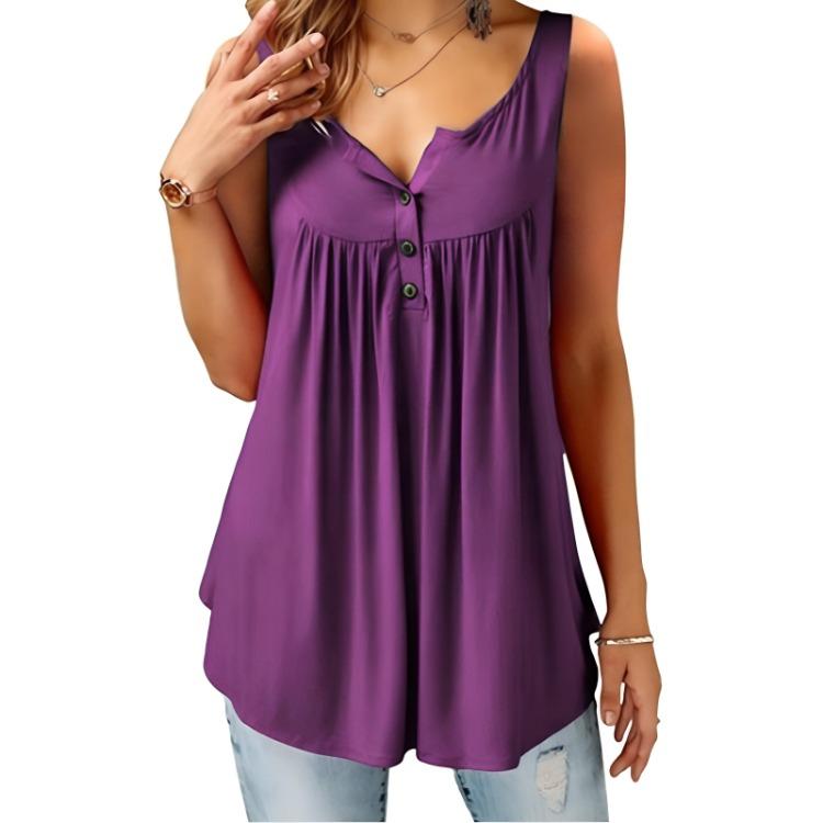 Plus Size Ladies Casual Sexy Swing Blouse Flowy Halter Sleeveless Deep V Neck Button Front Vest Tops