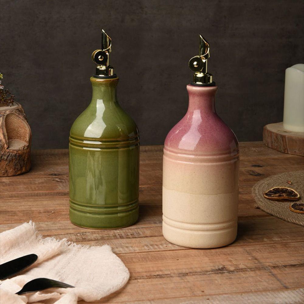 Ceramic Nordic Retro Olive Oil Bottle Metal Pointed Spout Olive Oil Dispenser  Dinning Table