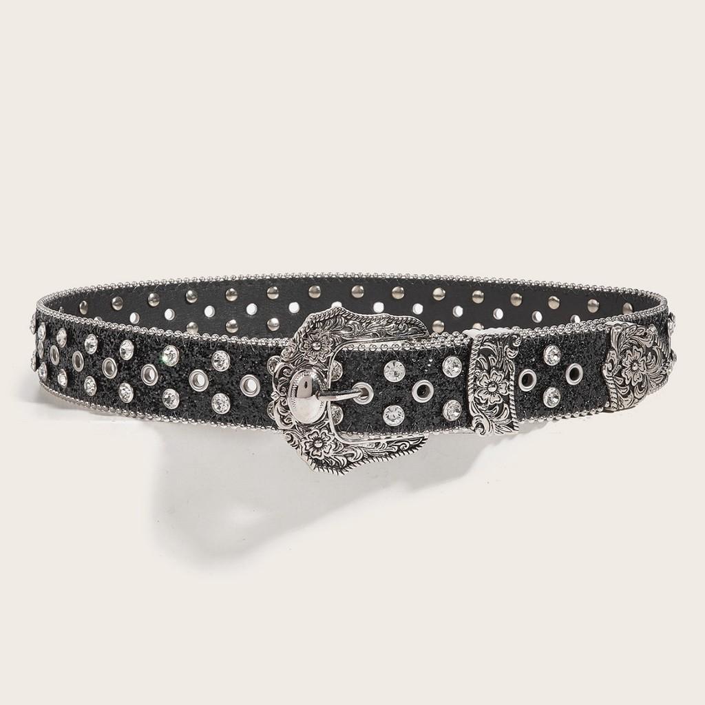 Water Crystal Women Belt With Alloy Buckle For Retro Style Fashion Accessory