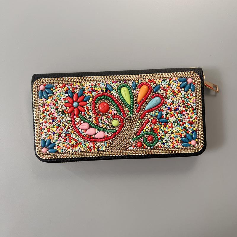 Ręcznie robiona etniczna retro kopertówka: Koraliki Ryżowe Kosmetyczka Wieczorowa na Zamek Błyskawiczny i do Przechowywania