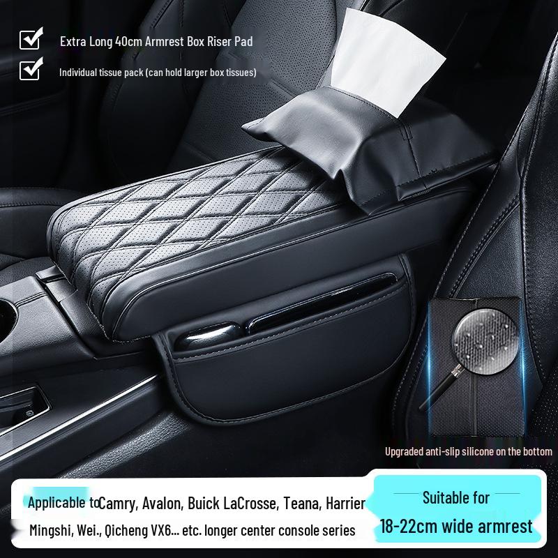 Extra lange 40 cm Armlehnenbox-Auflage für Avalon/Camry - Erhöhungspad mit Taschentuchboxhalter