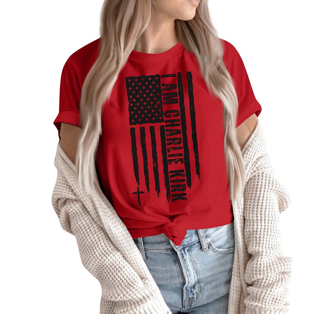 Women's Fashion Casual Printed Short Sleeve Round Neck Pullover Tops