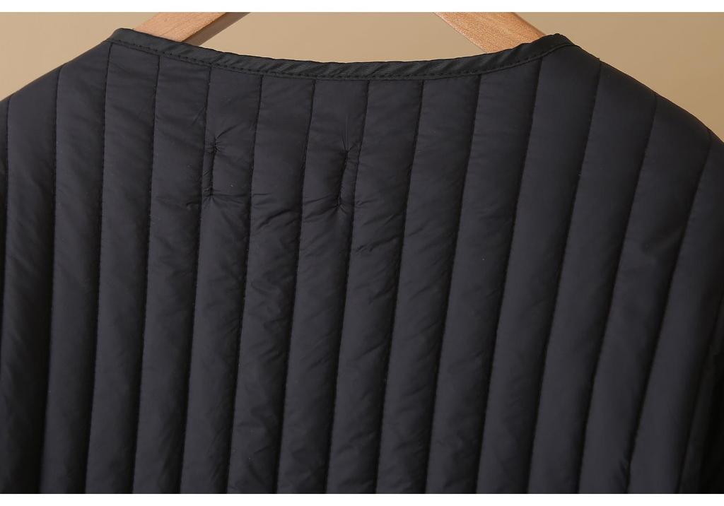 2025 Autumn/Winter Plus Size Striped Lightweight Cotton Jacket - Slimming Waist, Round Neck, Versatile Style for Women