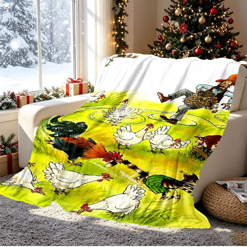 Pettersson und Findus Pattern Blanket for Home Decoration, Bed, Sofa, Car Travel, Camping, Suitable for All Seasons, Birthday Christmas Gift