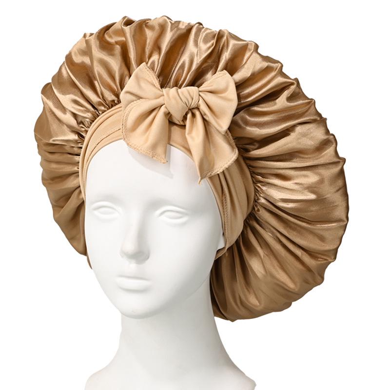 Extra Large Satin Bowknot Sleep Cap for Women's Hair Care