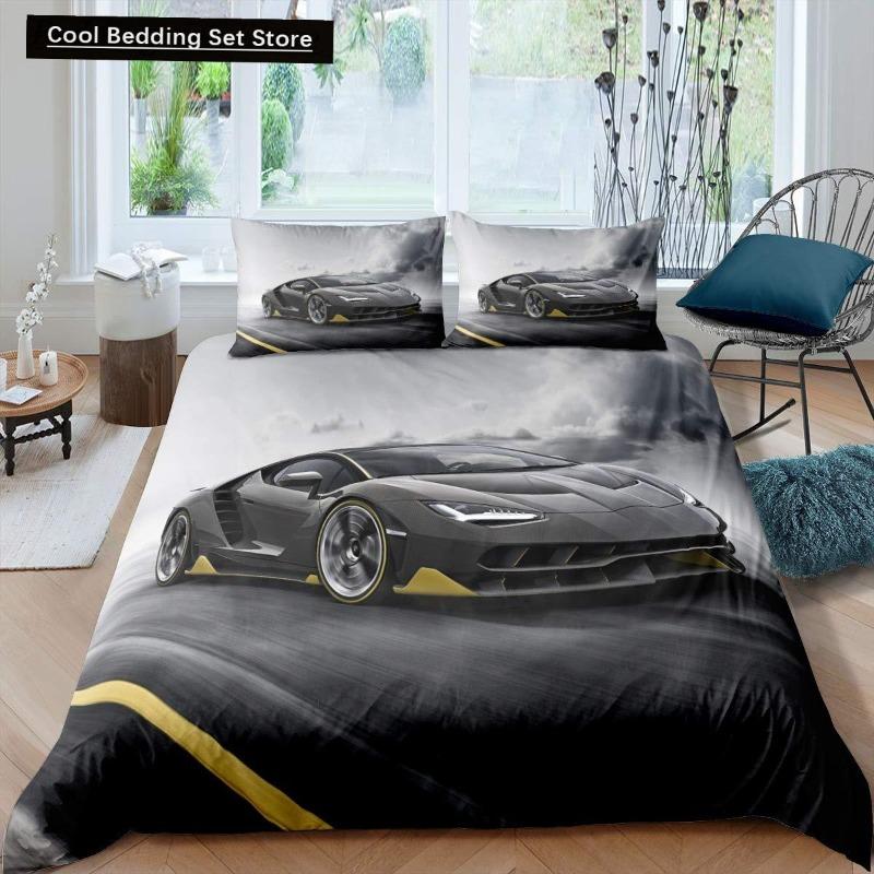 Rennwagen King Queen Bettbezug Cool Speed Racing Bettwäsche Set Teenager Männer Schwarz Sportwagen Bettbezug Polyester Bettbezug