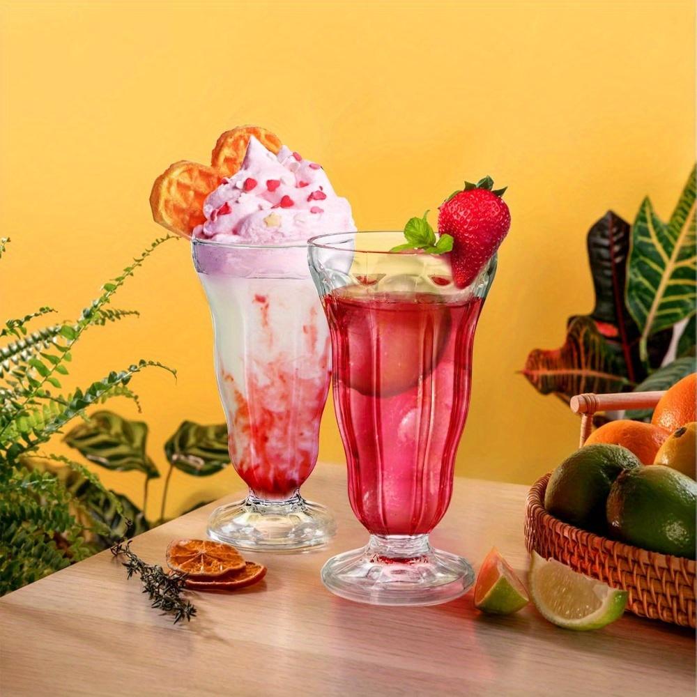 4 ks Akrylové sklenice na mléčný koktejl Plastové sklenice na sodu ve staromódním stylu Nerozbitné sklenice na zmrzlinu na stopce Čiré sklenice na fontánu Pina Colada Skvělé