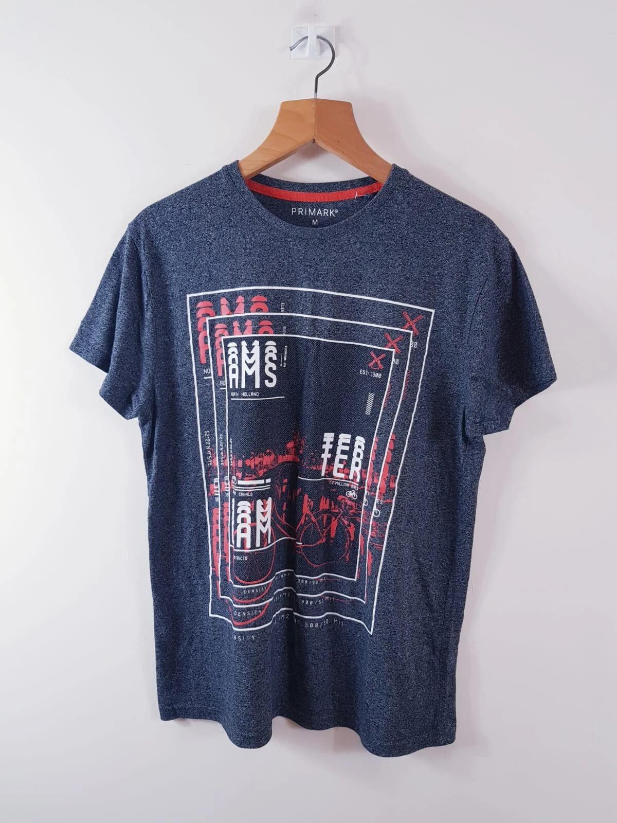 

Mens T shirt Medium Grey Graphic Print Round Neck Tee L