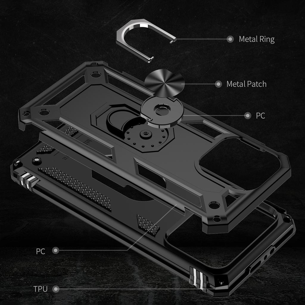 For iPhone 15 Pro Kickstand Phone Case PC+TPU Cover with Built-in Magnetic Holder Metal Sheet