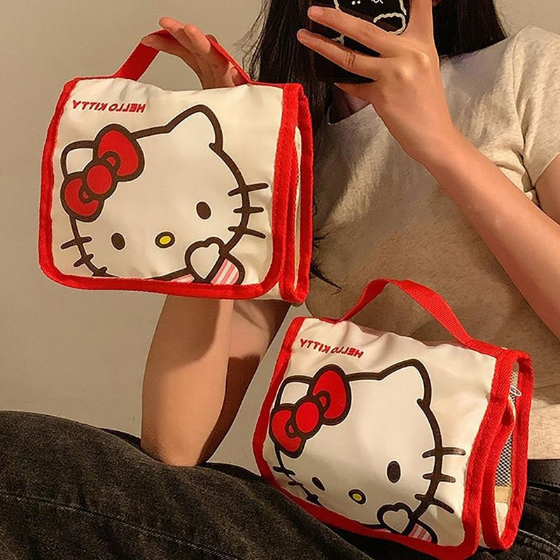 Sanrio Hello Kitty Cosmetic Bag Cartoon Cute Large Capacity Folding Storage Travel Bag Kawaii Portable Handheld Bag