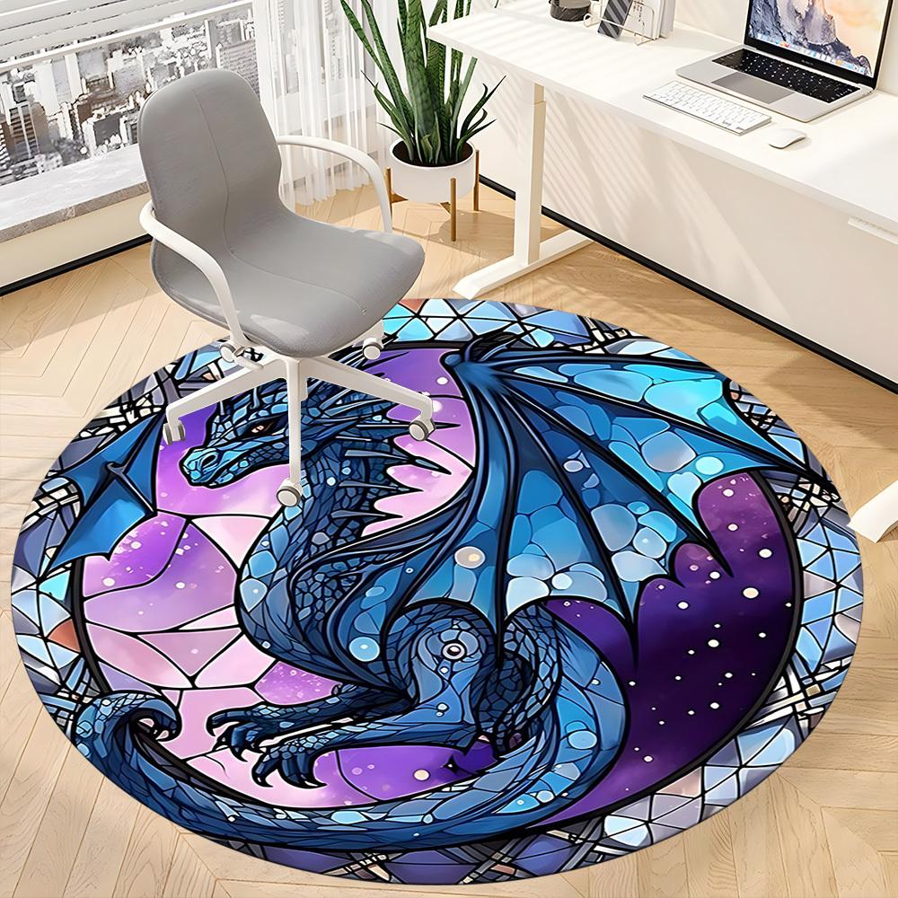 1pc StainedGlass Dragon Office Round Area Rug, Under Office Chairs Bedroom Living Room Home Decor, Room Deco, Available in Various Sizes