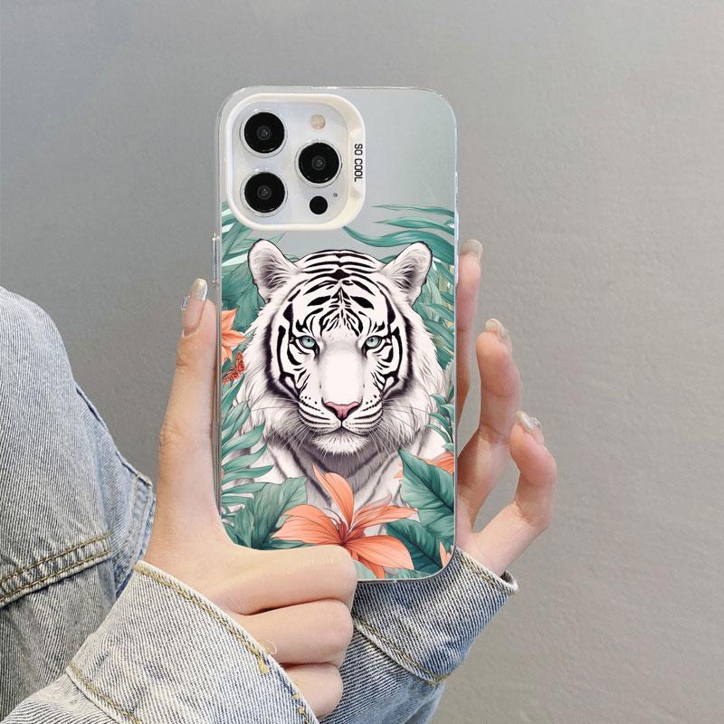 Ferocious Animal White Tiger Pattern Laser Phone Case For iPhone 11 12 13 Mini Pro Max 16 15 14 Plus Pro Max Back Coque Fundas