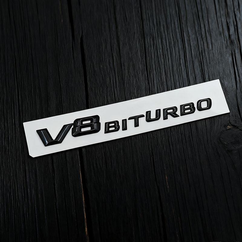 3d ABS Chrome Black Letters V8 BITURBO Logo Emblem Car Fender Side Stickers Badge For C63 E63 S63 GLC63 GLE63 G63 Accessories