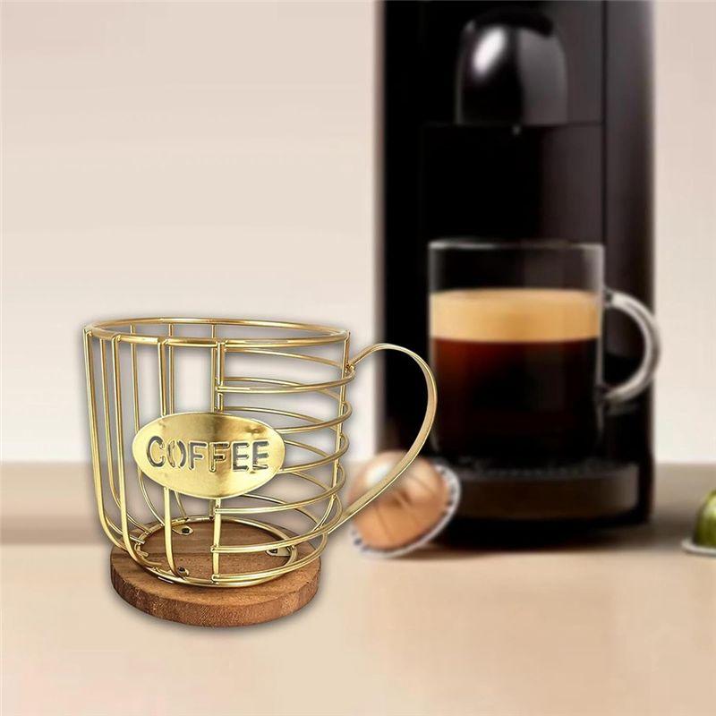 Coffee Pod Holder Coffee Pod Basket Wire Coffee Pod Storage Wooden Base Organizer For Kitchen Family Countertop Pod