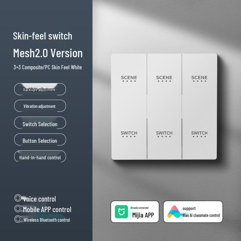 Smart Switch with AG Skin-feel Panel Connects To Mijia APP, Supports Xiao Ai Voice Control, Remote, and Touch Control.