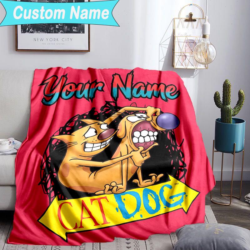 Custom Name Blanket Cat Dog Adventure Blanket Bedding Blanket for Travel, Camping, Living Rooms, Offices, Sofas, Fan Christmas Gift