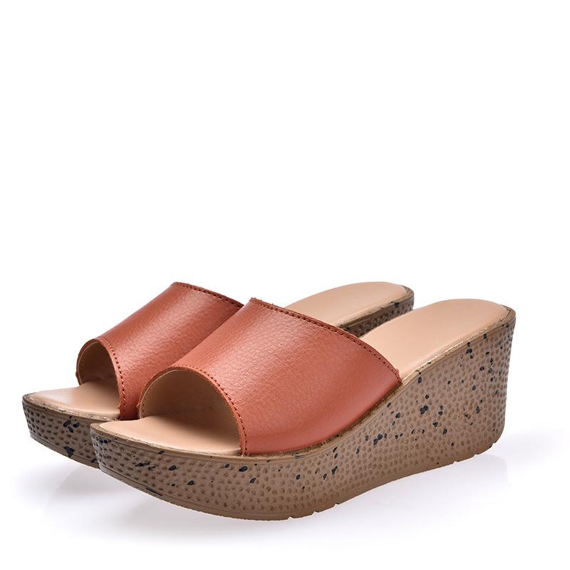 

Fashion Solid genuine leather open toe platform sandals women chunky carved dots wedges high heels creepers sandalias sew ladies zapatos 4.5 помаранчевий