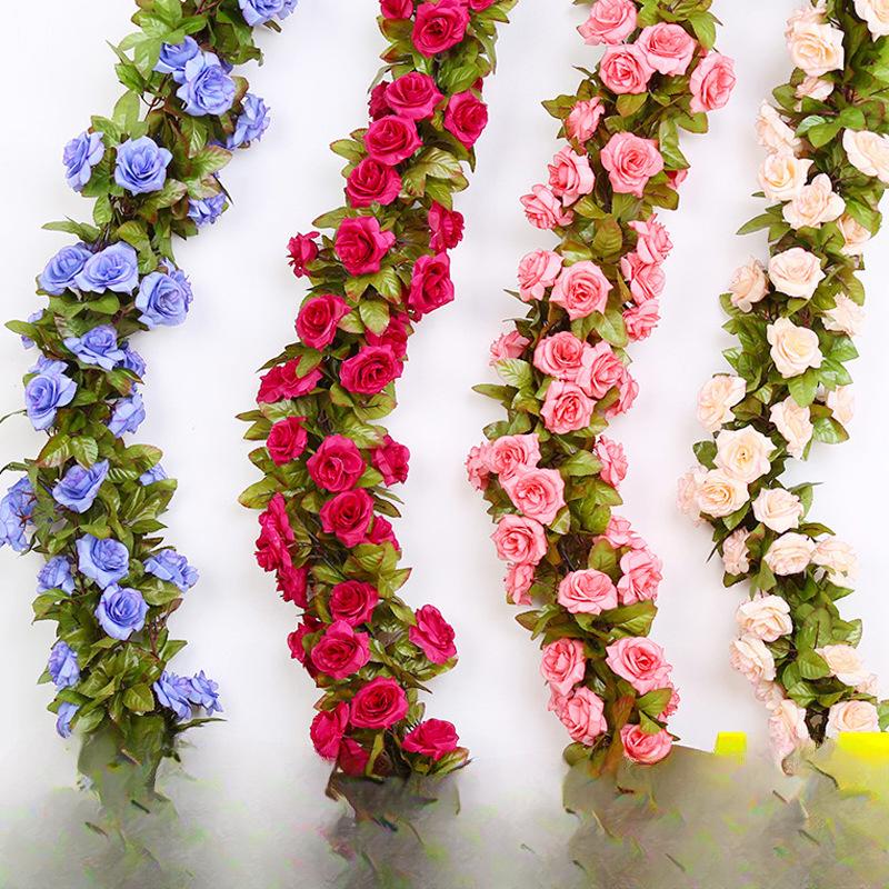 Artificial Rose Vine Ceiling Decor with Rattan for Living Room and AC Pipe Cover