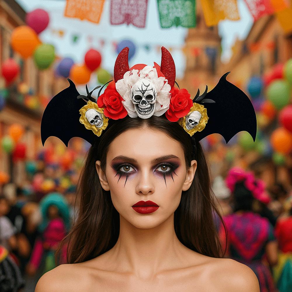 Gothic Halloween Skull Headband Dark Day of The Dead Hairband Skull Head Hair Hoop  Party