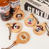 Cartoon Solid Wood Bottle Openers Magnetic with Round Handle Beer Cap Catche Refrigerator Sticker Bar