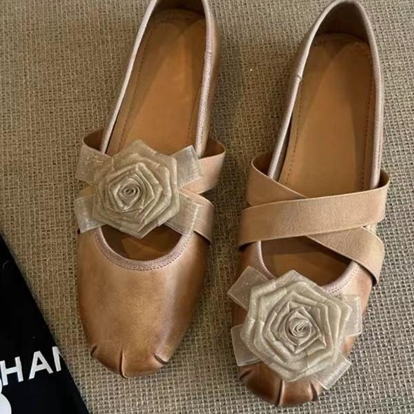 

Sheepskin French Vintage Flower Mary Jane Single Shoes Women s 2025 Versatile Cross Elastic Flat Ballet Shoes 35