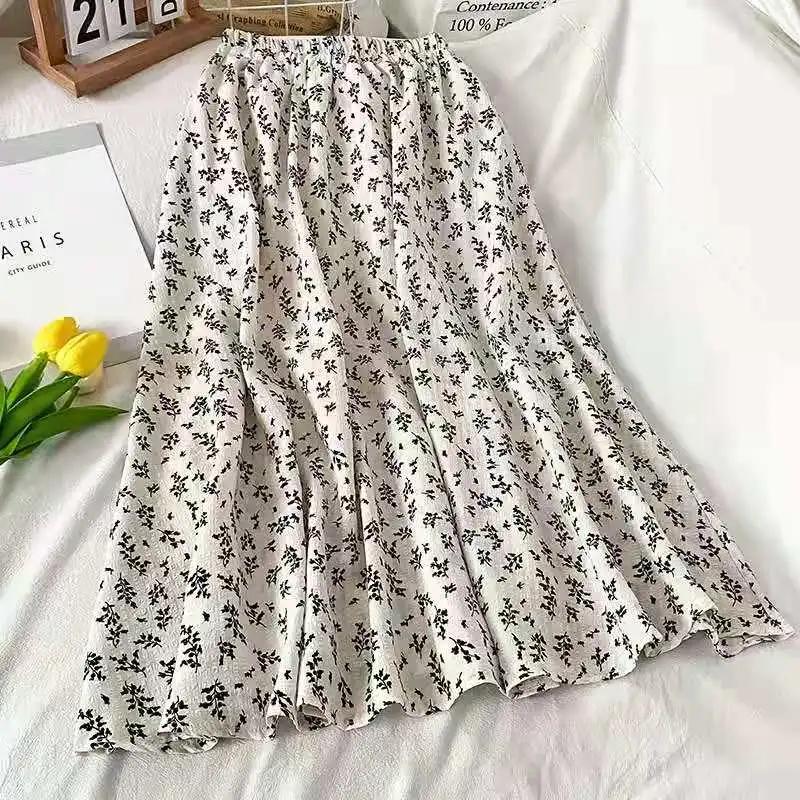 Dámská jarní/letní retro květinová půl délky s vysokým pasem, střední délka, svěží a elegantní áčková sukně