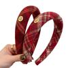 Atmospheric Red Autumn and Winter Plush High Skull Plaid Headband Women's High-end Headband Headwear