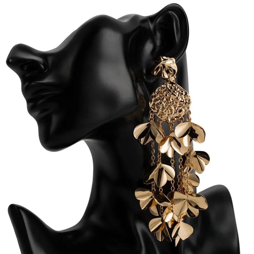 Tassel Earrings Exaggerated European and American Long Wild Retro Fashion Alloy Flower 2024