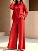 2026 spring and summer new cross-border women's clothing round neck long sleeve high waist wide leg pants fashion casual suit