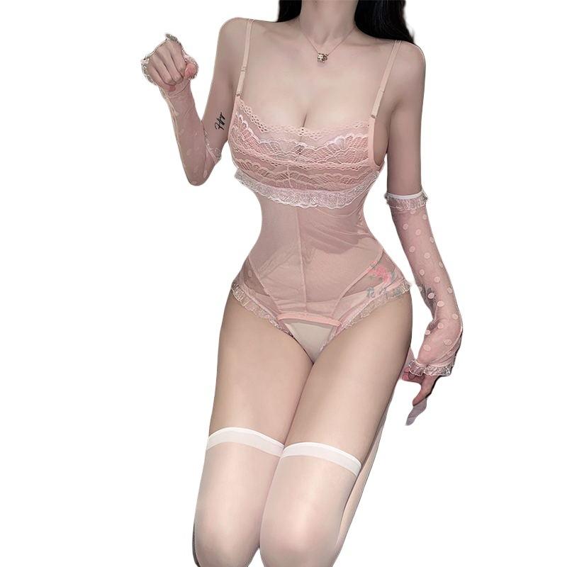 Sexy pure desire wind lace bunny girl temptation open crotch free onesie one piece hair