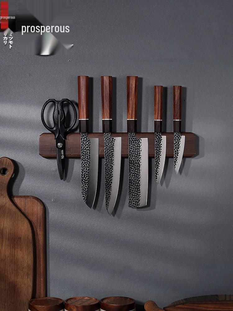 Wall-Mounted Kitchen Storage Rack & Knife Holder With Hooks