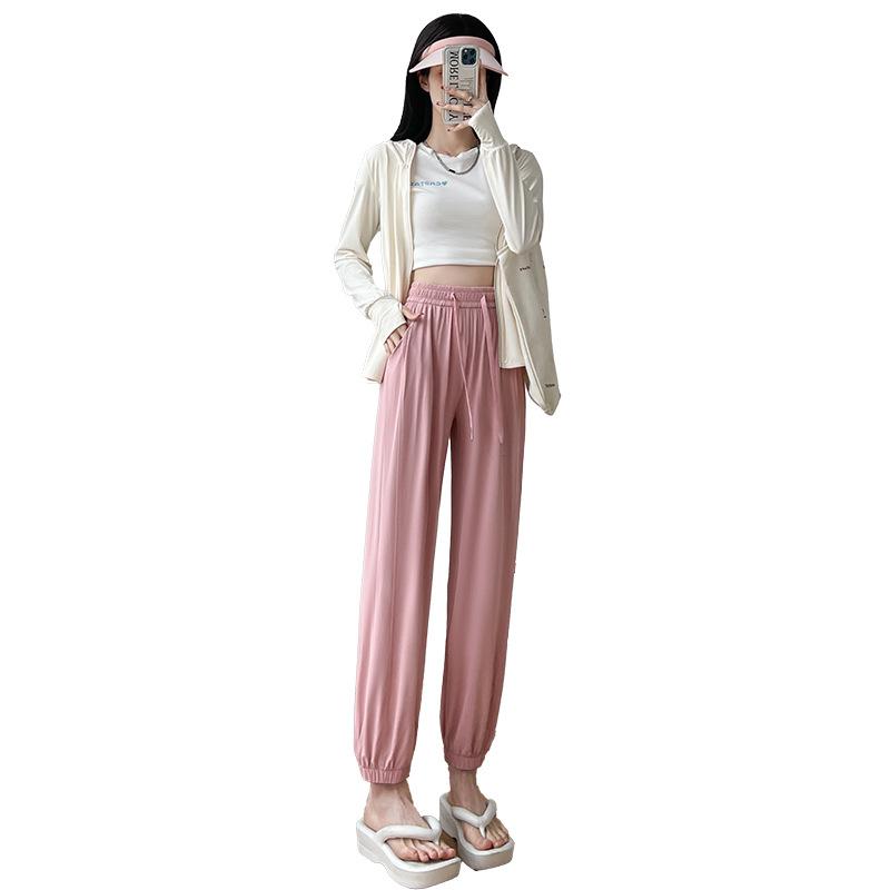 Sweatpants gray ice silk women's summer thin loose leggings sweatpants mosquito-proof small cool quick-drying sunscreen pants
