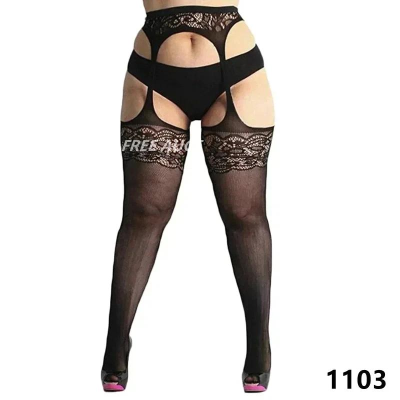 Freeauce Oversized Women Plus Big Size Lace Thin Stockings With Non-Slip Knee Thigh High Sheer Sexy Fishnets Black Stocking Xxxl