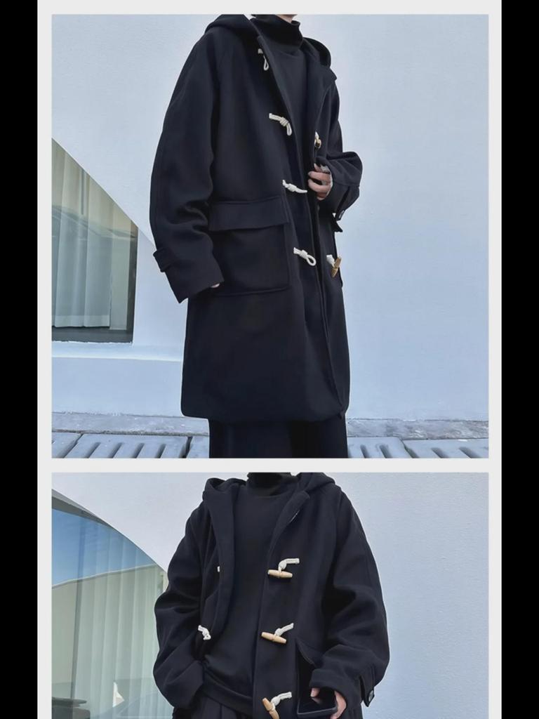 Pánský kabát z tlusté vlny v korejském stylu: Pohledný, Hřejivý, Špičkový, Volný, Ke kolenům pro Podzim/Zimu