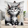 Whimsical Cat Artwork Flannel Blanket,Lightweight,Office Blanket,Sofa Blanket,Comfortable Blanket