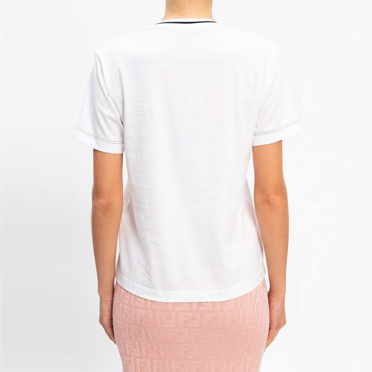Fendi T Shirts Women's White Crew Neck Moderate Straight Fit FS7254AC6BF0ZNM
