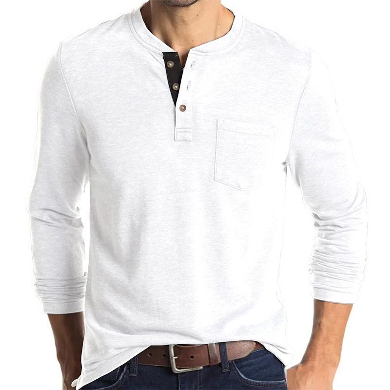 Stylish Men's Slim-Fit Long-Sleeved Henley Pocket T-Shirt Two-Tone Men's Sweatshirt Top