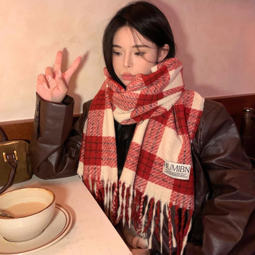 Japanese retro atmosphere imitation cashmere scarf women's autumn and winter warm versatile long shawl temperament plaid scarf