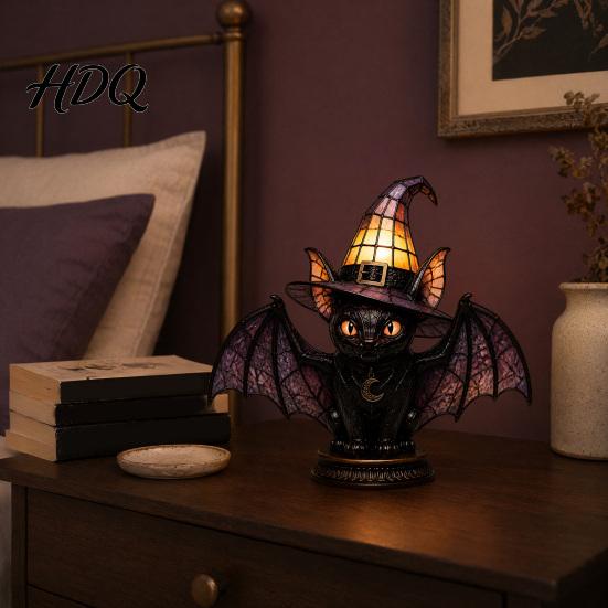 Halloween Room Decor Witch Hat Lamp Stained LED Light Table Lamp with Warm Glow Gothic Reading Nook Night Light for Bedroom Mantel Bookshelf